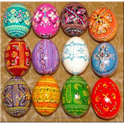 One Dozen Hand Painted Wooden Decorated Eggs