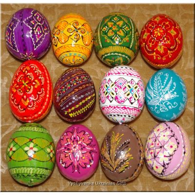 One Dozen Hand Painted Wood Pysanky Ukraine Art Egg