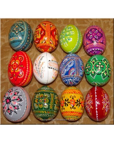 12 Hand Painted Wood Decorated Eggs Ukraine Art Egg