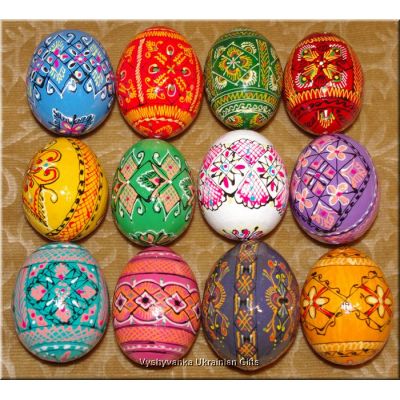 One Dozen Hand Painted Wood Pisanki Easter Eggs