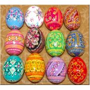12 Hand Painted Wooden Decorated Eggs Ukrainian Egg Art