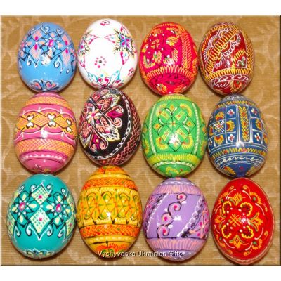 12 Hand Painted Wooden Decorated Eggs Ukrainian Egg Art