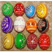 One Dozen Hand Painted Wooden Pysanky Easter Eggs