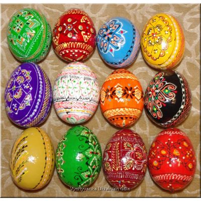 One Dozen Hand Painted Wooden Pysanky Easter Eggs