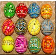 12 Hand Painted Wood Decorated Ukrainian Easter Eggs
