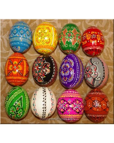 12 Hand Painted Wooden Pysanka Ukrainian Egg Art