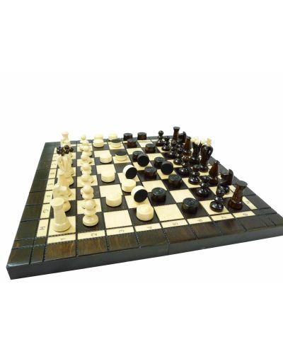 Hand Carved Small Wooden Chess and Checkers Set